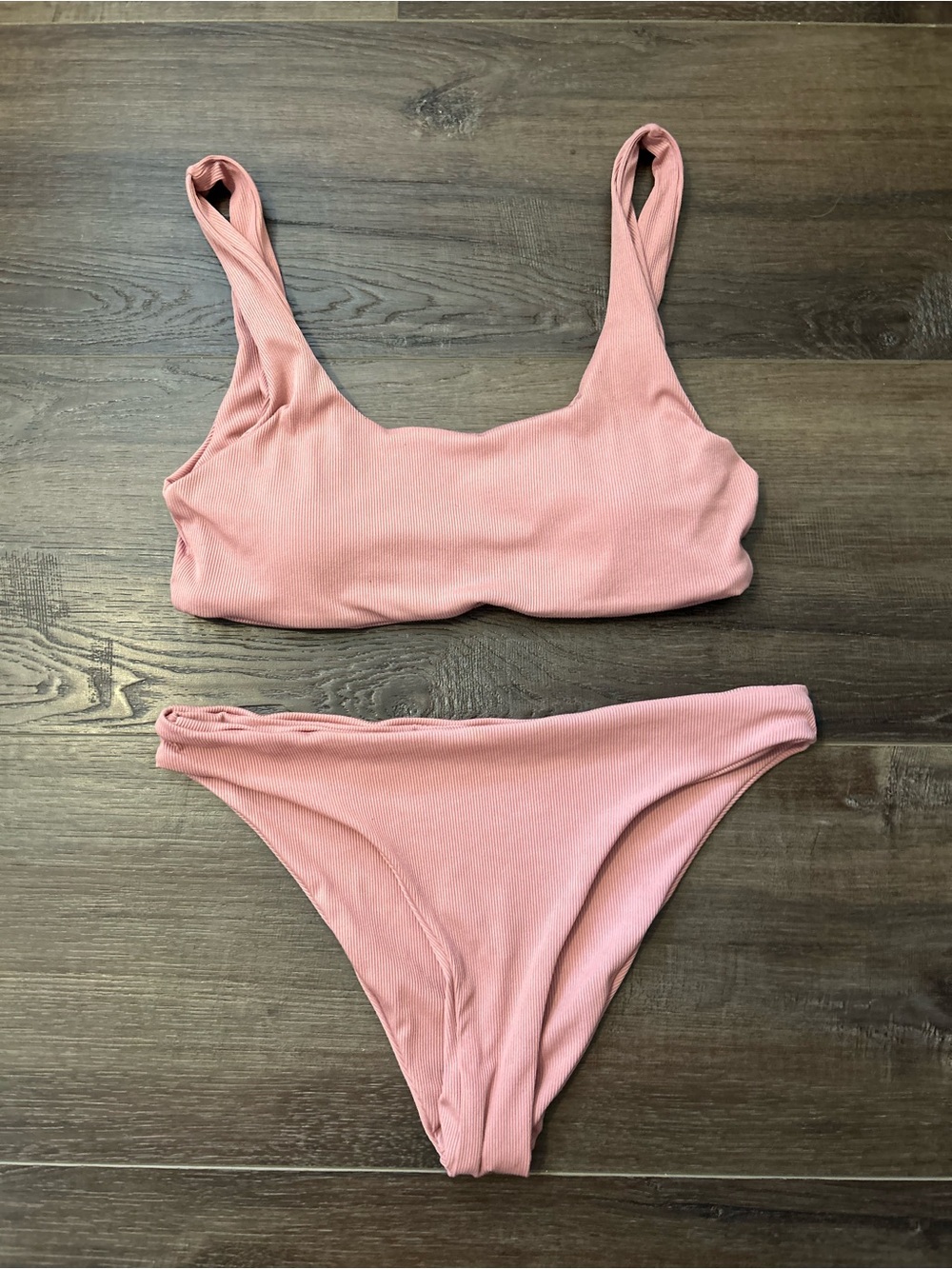 SHEIN Medium Dusty Rose Ribbed Bikini Set